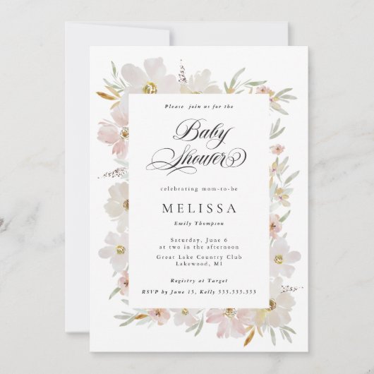 Carte Fête des mariées des fleurs d'aquarelle crème et b (Devant)