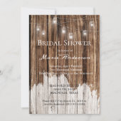 Carte Fête des mariées en bois rustique et lanternes (Devant)