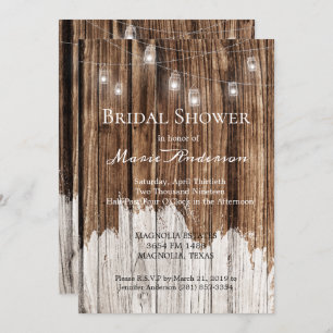 Carte Fête des mariées en bois rustique et lanternes