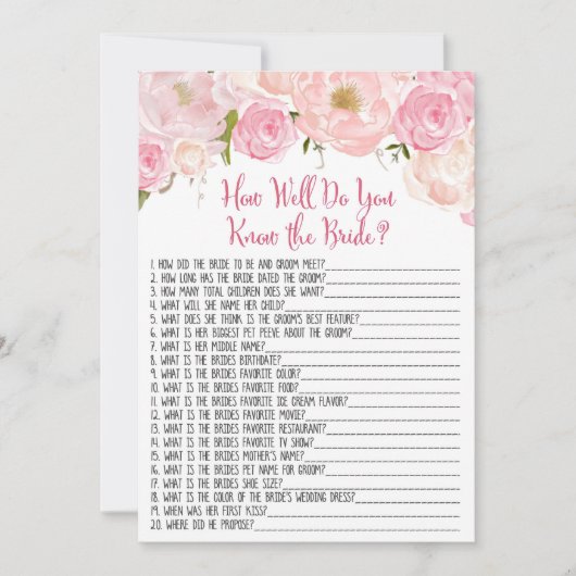 Carte Fête des mariées florale Connaissez la mariée (Devant)