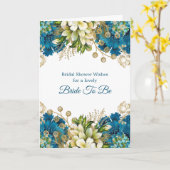 Carte Fête des mariées florale en or bleu glam (Fleur jaune)