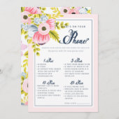 Carte Fête des mariées florale romantique jeu de télépho (Devant / Derrière)