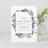 Carte Fête des mariées florale verte en argent Sage (Debout devant)