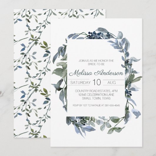 Carte Fête des mariées florale verte en argent Sage (Devant / Derrière)