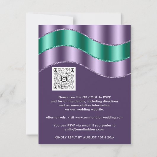 Carte Fête des mariées Mariage de code QR violet Emerald (Dos)