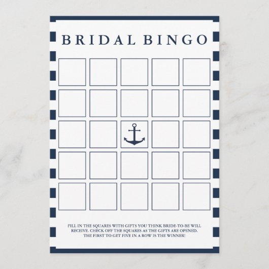 Carte Fête des mariées marine moderne Jeu de Bingo (Devant)