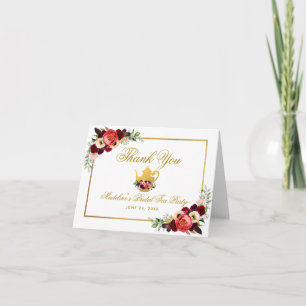 Carte Fête des mariées Tea Party Burgundy Boho Floral No