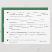 Carte Fête des mariées Vows jeu d'improvisation - Vert (Devant / Derrière)