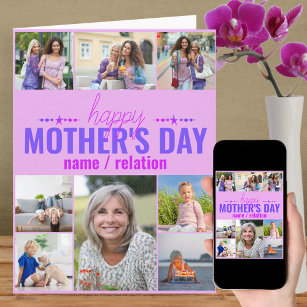 Carte Fête des mères 8 Photo Collage rose Personnalisé