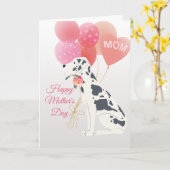 Carte Fête des Mères Amour de Spotted Great Dane Dog (Fleur jaune)