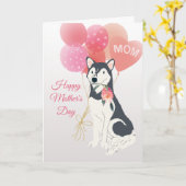 Carte Fête des Mères, Amour de votre chien Husky Sibérie (Fleur jaune)