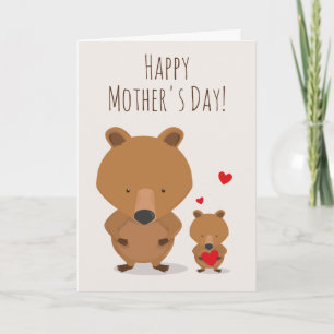Carte Fête des mères Animal Bear Cub Red Heart