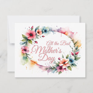 Carte Fête des mères Aquarelle Florale Wreath en rose V2