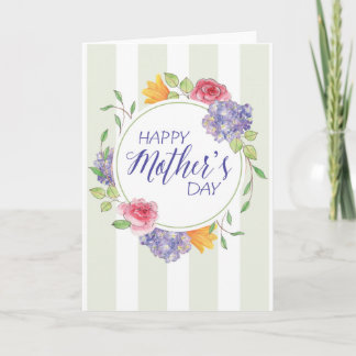 Carte Fête des Mères avec Watercolor Floral Wreath