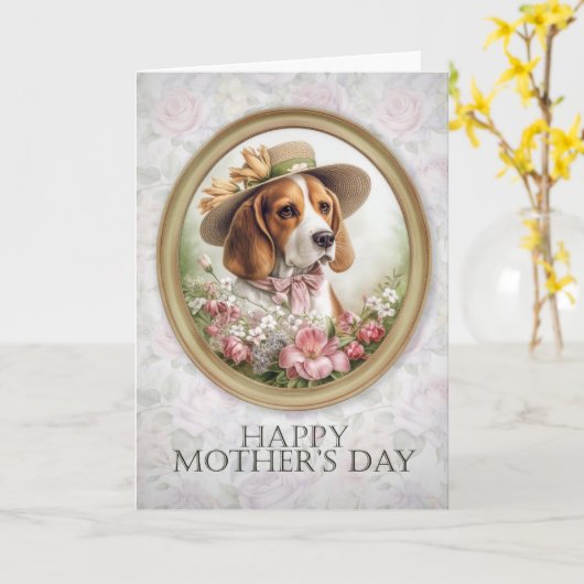 Carte Fête des Mères Beagle (Fleur jaune)