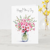 Carte Fête des mères Bouquet de fleurs roses avec pieds (Fleur jaune)