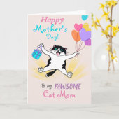 Carte Fête des mères Chat Maman Chats Mignons Ballons Co (Fleur jaune)