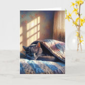 Carte Fête des Mères Chat Napper sous une courtepointe (Fleur jaune)