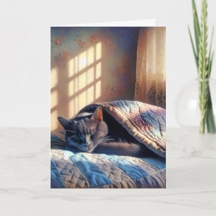 Carte Fête des Mères Chat Napper sous une courtepointe