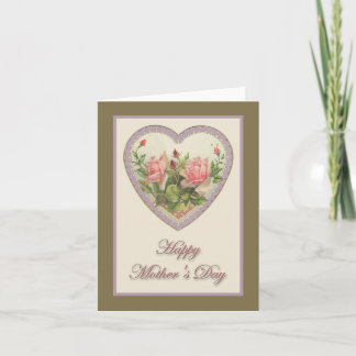 Carte Fête des mères Coeur Vintage et fleurs
