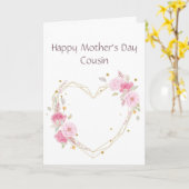 Carte Fête des mères Cousin Coeur des fleurs roses (Fleur jaune)