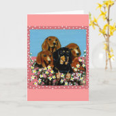 Carte Fête des Mères Dachshunds (Fleur jaune)