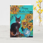 Carte Fête des mères de CHAT NOIR (Fleur jaune)