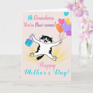 Carte Fête des mères de grand-mère mignonne Kitty Ballon