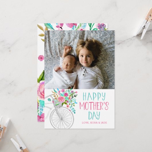 Carte Fête des mères de la floraison de l'aquarelle (Devant/Arrière en situation)