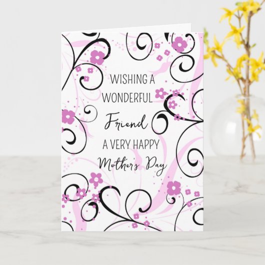 Carte Fête des Mères de l'ami Rose Black Swirls (Fleur jaune)