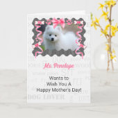 Carte Fête des mères du chien en rose et gris (Fleur jaune)