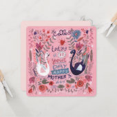 Carte Fête des mères du cygne rose féminin (Devant/Arrière en situation)