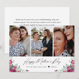 Carte Fête des mères élégante avec trois photos florales