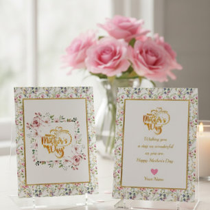 Carte Fête des Mères Élégante Florale avec Rose Rose Fér