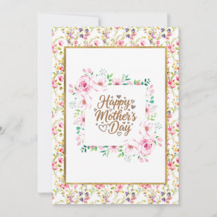 Carte Fête des Mères Élégante Florale avec Rose Rose Fér