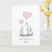 Carte Fête des mères Eléphants Maman et bébé (Fleur jaune)