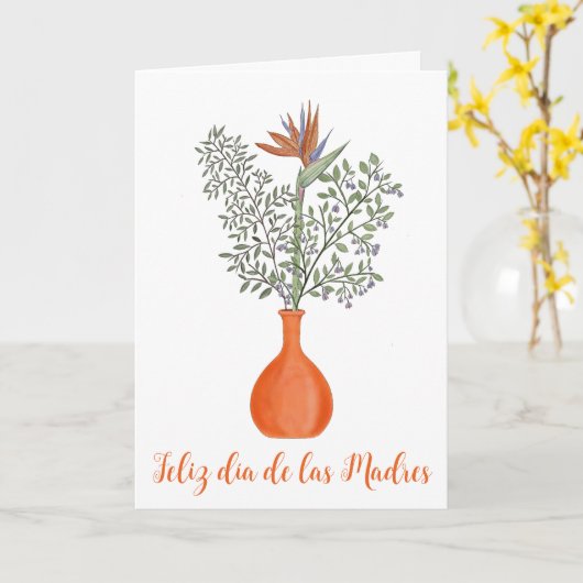 Carte Fête des Mères Espagnole Heureuse Strelitzia regin (Fleur jaune)