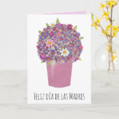 Carte Fête des Mères Espagnole joyeuse Bouquet rose (Fleur jaune)