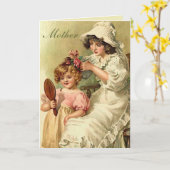 Carte Fête des Mères et Petites Filles Victoriennes (Fleur jaune)