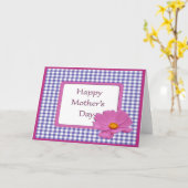 Carte Fête des Mères Fleur violette et En vichy design (Fleur jaune)