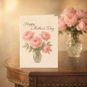 Carte Fête des Mères Floral Rose Pivoines
