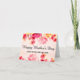 Carte Fête des mères florale rose aquarelle
