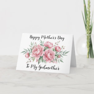 Carte fête des mères Godmother rose Pivoine aquare