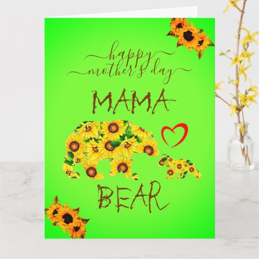 Carte Fête des mères joyeuses sur mesure MAMA BEAR Sunfl (Fleur jaune)