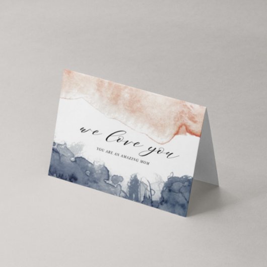 Carte Fête des Mères Lavis aquarelle rose et bleu