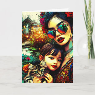Carte Fête des Mères Maman et Fille Jardin de Fleurs Asi