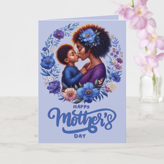 Carte Fête des mères maman et fils afro-américains (Orchidée)