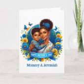 Carte Fête des mères Maman & Fils Bleu/Jaune (Devant)