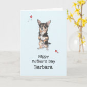 Carte Fête des Mères Noir et Tan Chihuahua (Fleur jaune)