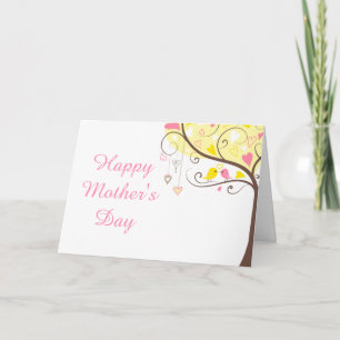 Carte Fête des mères oiseau floral jaune et rose